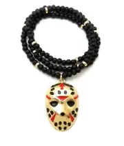 NEW JASON SKI MASK PENDANT WITH 30" WOODEN NECKLACE