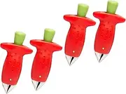 Coralpearl Strawberry Huller Stainless Steel, Tomato Top Stem Stalk Remover, Berry Core Pit Seed Extractor, Kitchen Aid Claw Corer Pitter Gadget, Fruit Prep Knife Cutter Helper Multi Tool Set Red (4)