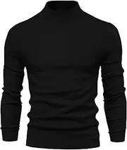 [Gsywaipei] Mens Half Turtleneck Knit Sweater Casual Solid Color Male Knitted Pullover Slim Fit Long Sleeve Knits Sweaters, Black, XL