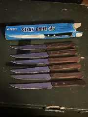 Interpur Rosewood Stainless Steal Mid Century Steak Knives Set of 6 MIB NOS