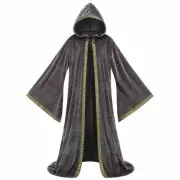 Unisex Wizard Robe Costume Full Length Velvet Cloak with Hood Gothic Hallowee...