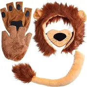 Mikovivi 5pcs Lion Costume Set, Ears Headband Tail Paw Gloves Nose Animal Cosplay Kit for Kids Adults Halloween Fancy Dress Up Party Accessories