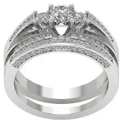 Round Diamond I2 G 1.40 Ct 3 Stone Bridal Engagement Wedding Ring 14K White Gold