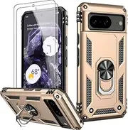 [LUMARKE] for Google Pixel 8A Case with Screen Protector,Pass 16ft. Drop Tested Military Grade Cover with Magnetic Ring Kickstand,Protective Phone Case for Google Pixel 8A Yellow