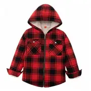 Boys Plaid Flannel Jackets Sherpa Lined Zip Up Long Sleeve Medium Red/Black