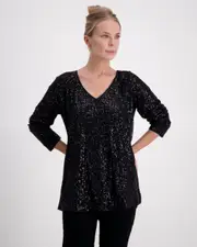Tara Adaptive V-Neck Top - Wheelchair-Friendly Evening Wear with Elegant Leaf Back Design