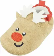 [Glamour Girlz] Baby Boys Unisex Girls Infant Newborn Babies Kids House Crib Pram Shoes Winter Fleece Warm Soft Sole Flats Slip On Party Booties Slippers Festive 1st First Christmas Brown Reindeer