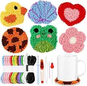 Hanaive 20 Pcs Punch Needle Kit Embroidery Needle Coasters Kit for Adult Beginner DIY Mug Tufted Rug Making Set