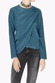 SASS & BIDE Athology Blue Silk Top Draped Blouse Size 44/US 10 $390 Celeb FAV