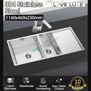 1160x460mm Stainless Steel Double Bowls Kitchen Sink Drainboard Top/Undermount