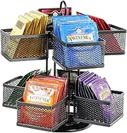 Puricon Tea Bag Organizer Storage Holder 360-Degrees Spinning Carousel, 8 Compartments TeaBags Display Rack with Lazy Susan Platform for Kitchen Home Office Coffee Bar Counter -Black