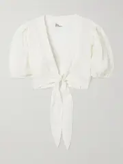 [Lisa Marie Fernandez] Lisa Marie Fernandez - Cropped Tie-front Linen-blend Gauze Top - White - 3 3 White