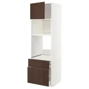 METOD / MAXIMERA high cab f oven/micro w dr/2 drwrs, white/Sinarp brown, 60x60x200 cm