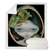 Wood Sprite with Leaves Painted on Wooden Log Throw Blanket