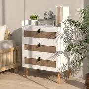 CostwayModern End Table Bedside Table with 2/3 Rattan Decorated Drawers for Bedroom-3-Tier