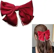 Big Red Bow Hair Clips for Women Girls Satin and Pearl Bow Hair Clip for Women Hair Bows Barrettes Bowknot Hair Bows Hair Pin Accessories 8 Inch Pearl Hair Bow Clip Hairpin