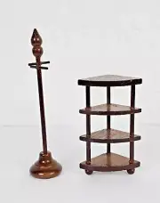 Vintage Dollhouse Miniature Corner Shelf & Miniature Coat Rack, Mini Bookshelf