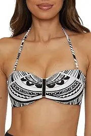 [Trina Turk] Women's Standard Hula Bandeau Bikini Top, Abstract Print, Adjustable, Tie Back, Swimwear Separates