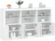White Sideboard with LED Lights, Modern Storage Buffet Cabinet for Dining Room Furniture, Kitchen, Living Room, Side Station, Table - 181.5x37x100 cm