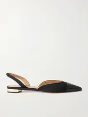 [Aquazzura] Aquazzura - Milanese Leather-trimmed Grosgrain Slingback Flats - Black - IT40 IT 40 Black