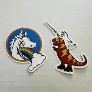 Unicorn Dinosaur Rainbow Decals Stickers (2) Skateboard Travel Mug Laptop NEW