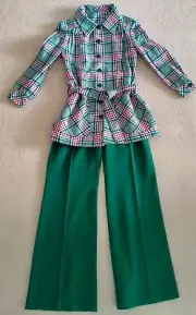 retro Slimma made in England green pant and check jacket size 16