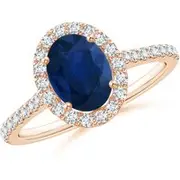 Oval Sapphire Halo Ring with Diamond Accents