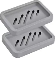 2PCS Grey Soap Holders, Premium Plastic Bamboo Soap Dish, Self Draining Soap Di