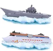 Crelloci 2PCS Aircraft Carrier Toy Cruise Ship with Lights and Sounds, Model Aircraft Carrier Navy Ship, Nautical Decorations Ocean Theme Party Supplies for Boys Gift Age 3-8 Collection