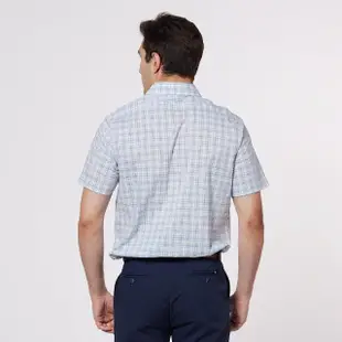【NAUTICA】男裝吸濕排汗格紋短袖襯衫(藍色)