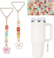 [Horsdo] DIY Stanley Cup Letter Charm Set，2 pcs Charm Chains and 200pcs Letter Beads, Name ID Personalized Handle Charm for Stanley Tumbler