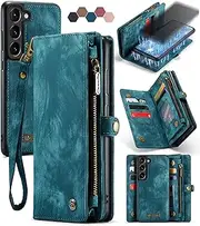 Ezydigitals Case Genuine Leather Purse Wallet Case Cover for Samsung Galaxy S24 FE 5G - Blue