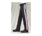 NEW Womens PREMIUM LEATHER BLACK PINK STRIPE MOTORCYCLE CHAPS Size S, L, XL