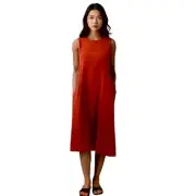 Eileen Fisher Petite Soft Wool Flannel Crew Neck Dress in Red size SP NWT