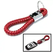 (1) Red Braided Leather Strap Keychain Ring For Car Key, Key Fob (for: Kia)