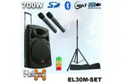 E-Lektron EL30-M 12 inch Mobile PA Sound System Bluetooth Battery Recoding MP3 USB SD incl. 2 Wireless microphones 700W Karaoke Sound System with Stand