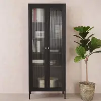 在飛比找博客來優惠-《Homelike》凱西鋼製長虹玻璃書櫃-午夜黑 鋼櫃 展示
