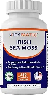 Vitamatic Organic Irish Sea Moss 120 Vegetarian Capsules - Made with Organic Bladderwrack & Organic Burdock Root - Seamoss Supplement for Thyroid, Energy, Immune Support