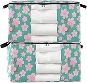 Amooorous Pink Green Japanese Zephyre Cherry Blossoms 60/95 L zippered under bed shoe storage with Reinforced Handles, clear window container for clothes for King Comforter Bedding Pillow Sheet