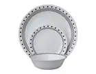 12-pc Corelle CITY BLOCK DINNERWARE SET Dinner Bread Plates Bowls *BLACK SQUARES