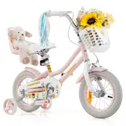 Costway 30 cm Bike Bicycle Ride-on w/Training Wheels & Doll Seat & Front Basket Girls Beginner Pink