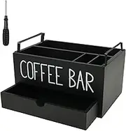 Kandishiex US Coffee Station Organizer with Drawer 2 Layer Wood Coffee Bar Accessories Organizer with Handle Space Saving Coffee Condiment Organizer Versatile Coffee Pods Holder for Coffee Bar Decor