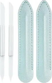 HARFINGTON 2set Glass Cuticle Pusher Tool Dual Ended Crystal Glass Cuticle Remover Manicure Stick with PU Leather for Nail Care Shaper Cuticle Filing, White/Green