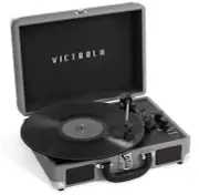 Grey Portable Suitcase Record Player Bluetooth Vinyl Record Player Suitcase New