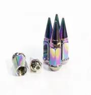 32x 14x1.5 Spike Lug Nuts Neo-Chrome 2-Pc 3/4 Hex For Chevy Dodge Ford Jeep
