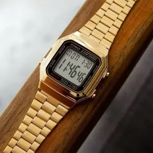 【CASIO 卡西歐】A178WGA-1A 金色不鏽鋼弧邊方型時尚質感多功能電子手錶