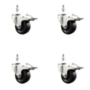3.5 Inch 316SS Hard Rubber Swivel 3/8 Inch Threaded Stem Caster Set Lock Brake