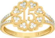 [JewelryWeb] 10k Yellow Gold Womens CZ Simulated Diamond 15 Anos Quinceanera Love Hearts Ring 11.7mm Long Statement-Ring for Women