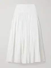 [STAUD] STAUD - Procida Gathered Broderie Anglaise Cotton Maxi Skirt - White - US2 US 2 White