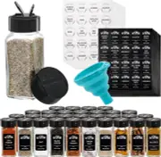 Tebery 30 Pack Glass Spice Jars Square Glass Bottles with Black Caps, 4Oz Empty